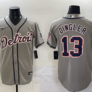 Men's Detroit Tigers #13 Dillon Dingler Gray Cool Base Stitched Baseball Jersey