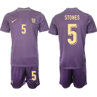 Men's England #5 John Stones 2024-25 Purple Away Soccer Jersey Suit