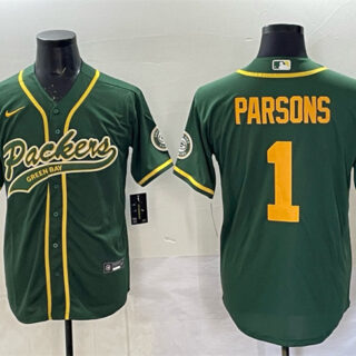 Men's Green Bay Packers #1 Micah Parsons Green Cool Base Stitched Baseball Jersey