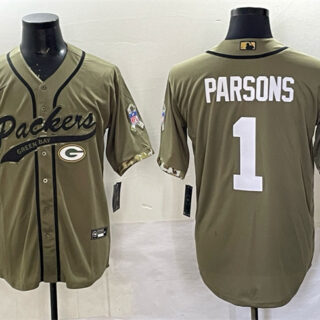 Men's Green Bay Packers #1 Micah Parsons Olive Salute to Service Cool Base Stitched Baseball Jersey