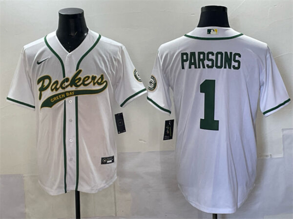 Men's Green Bay Packers #1 Micah Parsons White Cool Base Stitched Baseball Jersey