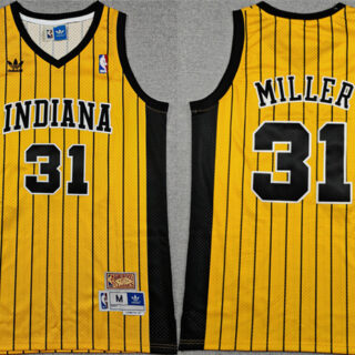 Men's Indiana Pacers #31 Reggie Miller Yellow Throwback Stitched Jersey