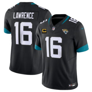 Men's Jacksonville Jaguars #16 Trevor Lawrence Black 2025 With 4-Star C Patch F.U.S.E. Vapor Limited Stitched Football Jersey