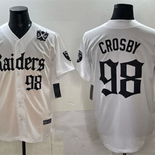 Men's Las Vegas Raiders #98 Maxx Crosby White 'Gothic Sin City Shadows Edition' With 65th Anniversary Patch Vapor Limited Stitched Baseball Jersey