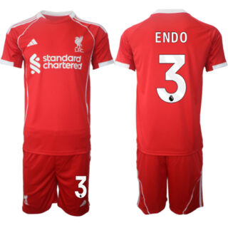 Men's Liverpool #3 Wataru Endo 2025 Red Home Soccer Jersey Suit