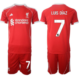 Men's Liverpool #7 Luis Diaz 2025 Red Home Soccer Jersey Suit