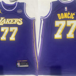 Men's Los Angeles Lakers #77 Luka Doncic Puple Stitched Basketball Jersey
