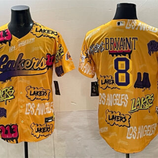 Men's Los Angeles Lakers #8 Kobe Bryant Yellow Limited Stitched Baseball Jersey