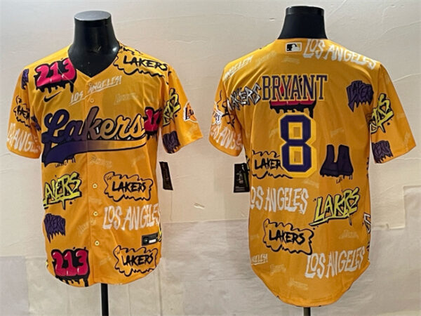 Men's Los Angeles Lakers #8 Kobe Bryant Yellow Limited Stitched Baseball Jersey