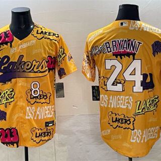 Men's Los Angeles Lakers Front #8 Back #24 Kobe Bryant Yellow Limited Stitched Baseball Jersey