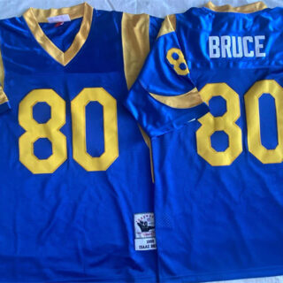 Men's Los Angeles Rams #80 Isaac Bruce Blue Throwback Stitched Jersey