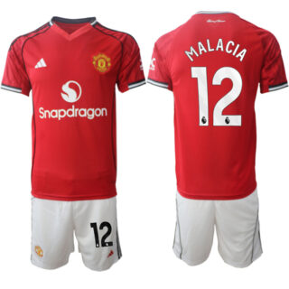 Men's Manchester United #12 Tyrell Malacia 2025 26 Red Home Soccer Jersey Suit