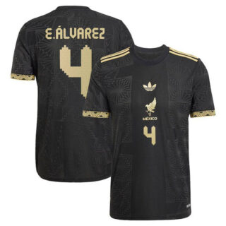 Men's Mexico #4 Edson Alvarez Black Gold 2025 Soccer Jersey