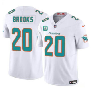 Men's Miami Dolphins #20 Jordyn Brooks White 2025 F.U.S.E. With 1-Star C Patch Vapor Limited Stitched Football Jersey