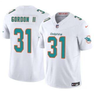 Men's Miami Dolphins #31 Ollie Gordon II White 2025 F.U.S.E. Vapor Limited Stitched Football Jersey