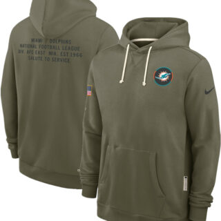 Men's Miami Dolphins Olive 2025 Salute to Service Pullover Hoodie