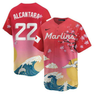 Men's Miami Marlins #22 Sandy Alcantara Pink Japanese Heritage Night 2025 Limited Baseball Jersey