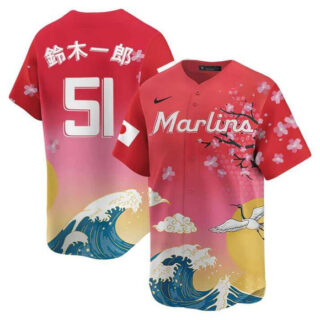 Men's Miami Marlins #51 Ichiro Suzuki Pink Japanese Heritage Night 2025 Limited Baseball Jersey