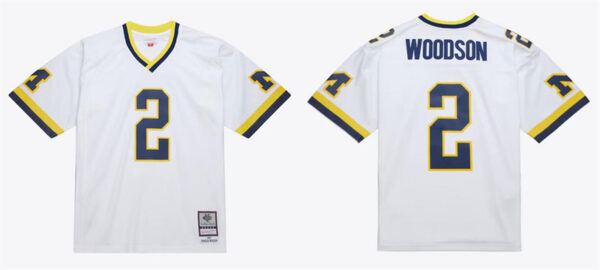 Men's Michigan Wolverines #2 Charles Woodson White 1997 Stitched Basketball Jersey