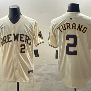 Men's Milwaukee Brewers #2 Brice Turang Cream Home Limited Stitched Baseball Jersey