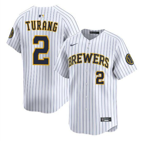 Men's Milwaukee Brewers #2 Brice Turang White Alternate Limited Stitched Baseball Jersey