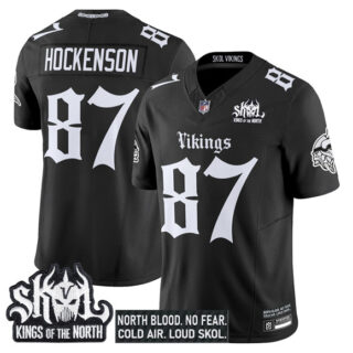 Men's Minnesota Vikings #87 T.J. Hockenson Black 2025 F.U.S.E. Kings of the North Patch 'Gothic Norseblood Edition' Vapor Untouchable Limited Stitched Football Jersey