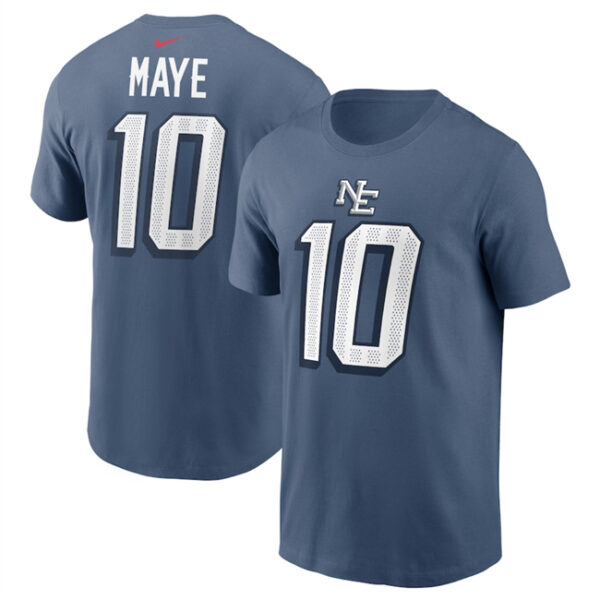Men's New England Patriots #10 Drake Maye Blue 2025 Rivalries Collection Player Name & Number T-Shirt