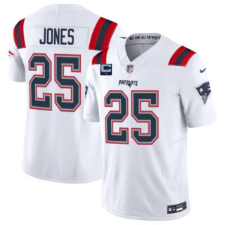 Men's New England Patriots #25 Marcus Jones White 2025 F.U.S.E. With 1-Star C Patch Vapor Limited Stitched Football Jersey