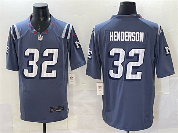 Men's New England Patriots #32 TreVeyon Henderson 2025 Rivalries Stitched Football Jersey
