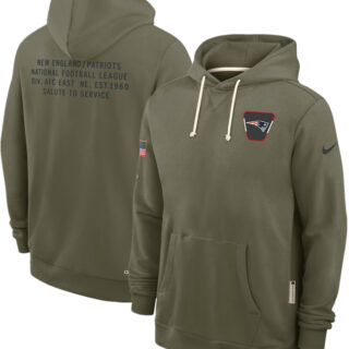 Men's New England Patriots Olive 2025 Salute to Service Pullover Hoodie
