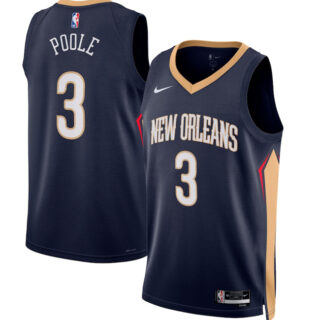 Men's New Orleans Pelicans #3 Jordan Poole Navy 2025 Icon Edition Stitched Basketball Jersey