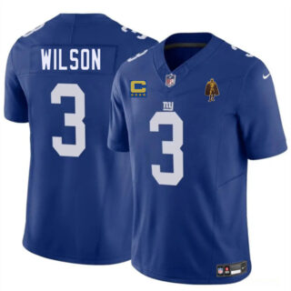 Men's New York Giants #3 Russell Wilson Blue 2025 F.U.S.E. With 4-star C Patch And Walter Payton Patch Vapor Untouchable Limited Stitched Jersey