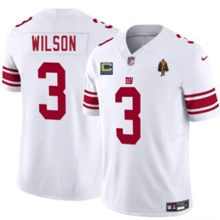 Men's New York Giants #3 Russell Wilson White 2025 F.U.S.E. With 4-star C Patch And Walter Payton Patch Vapor Untouchable Limited Stitched Jersey