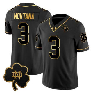 Men's Notre Dame Fighting Irish #3 Joe Montana Black Gold 2025 F.U.S.E. Vapor Limited Stitched Jersey