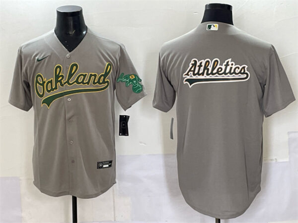 Men's Oakland Athletics Team Big Logo Grey Cool Base Stitched Baseball Jersey