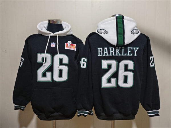 Men's Philadelphia Eagles #26 Saquon Barkley BLACK Super Bowl LIX Pullover Hoodie