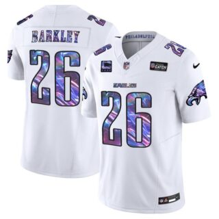 Men's Philadelphia Eagles #26 Saquon Barkley White 2024 Crucial Catch F.U.S.E. With 4-Star C Patch Vapor Untouchable Limited Stitched Football Jersey