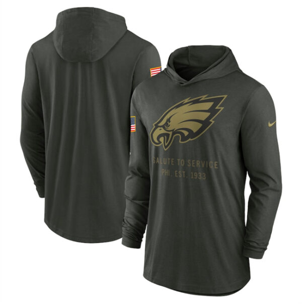 Men's Philadelphia Eagles Forest Green 2025 Salute to Service Sideline Dri-FIT Lightweight Pullover Hoodie