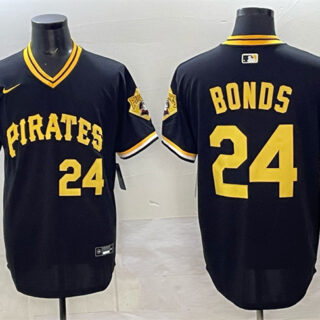 Men's Pittsburgh Pirates #24 Barry Bonds Black With Patch Cool Base Stitched Baseball Jersey