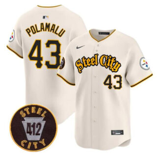 Men's Pittsburgh Steelers #43 Troy Polamalu Cream 412 Patch Vapor Premier Limited Stitched Baseball Jersey