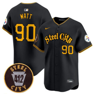 Men's Pittsburgh Steelers #90 T.J. Watt Black 412 Patch Vapor Premier Limited Stitched Baseball Jersey