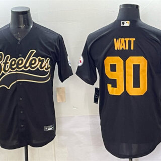 Men's Pittsburgh Steelers #90 T.J. Watt Black Cool Base Stitched Baseball Jersey