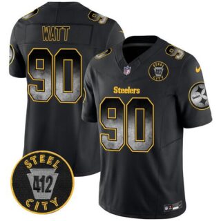 Men's Pittsburgh Steelers #90 T.J. Watt Black F.U.S.E. Arch Smoke 412 Patch Vapor Limited Stitched Football Jersey