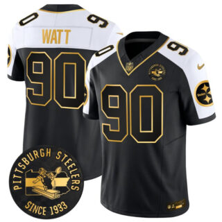 Men's Pittsburgh Steelers #90 T.J. Watt Black Gold Alternate F.U.S.E. Throwback 1933 Patch Vapor Limited Stitched Football Jersey