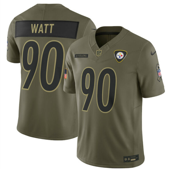 Men's Pittsburgh Steelers #90 T.J. Watt Olive 2025 Salute to Service Limited Stitched Football Jersey