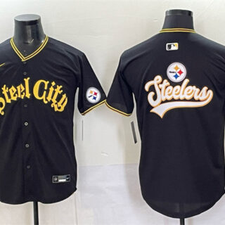 Men's Pittsburgh Steelers Team Big Logo Black 412 Patch Vapor Premier Limited Stitched Baseball Jersey