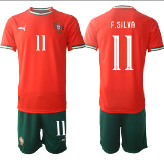 Men's Portugal Team #11 Fabio Silva 2025 Red Home Soccer Jersey Suit