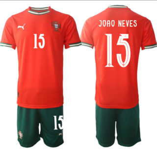 Men's Portugal Team #15 Joao Neves 2025 Red Home Soccer Jersey Suit