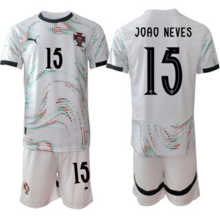 Men's Portugal Team #15 Joao Neves 2025 White Away Soccer Jersey Suit