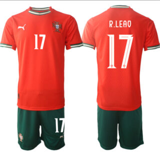 Men's Portugal Team #17 Rafael Leao 2025 Red Home Soccer Jersey Suit